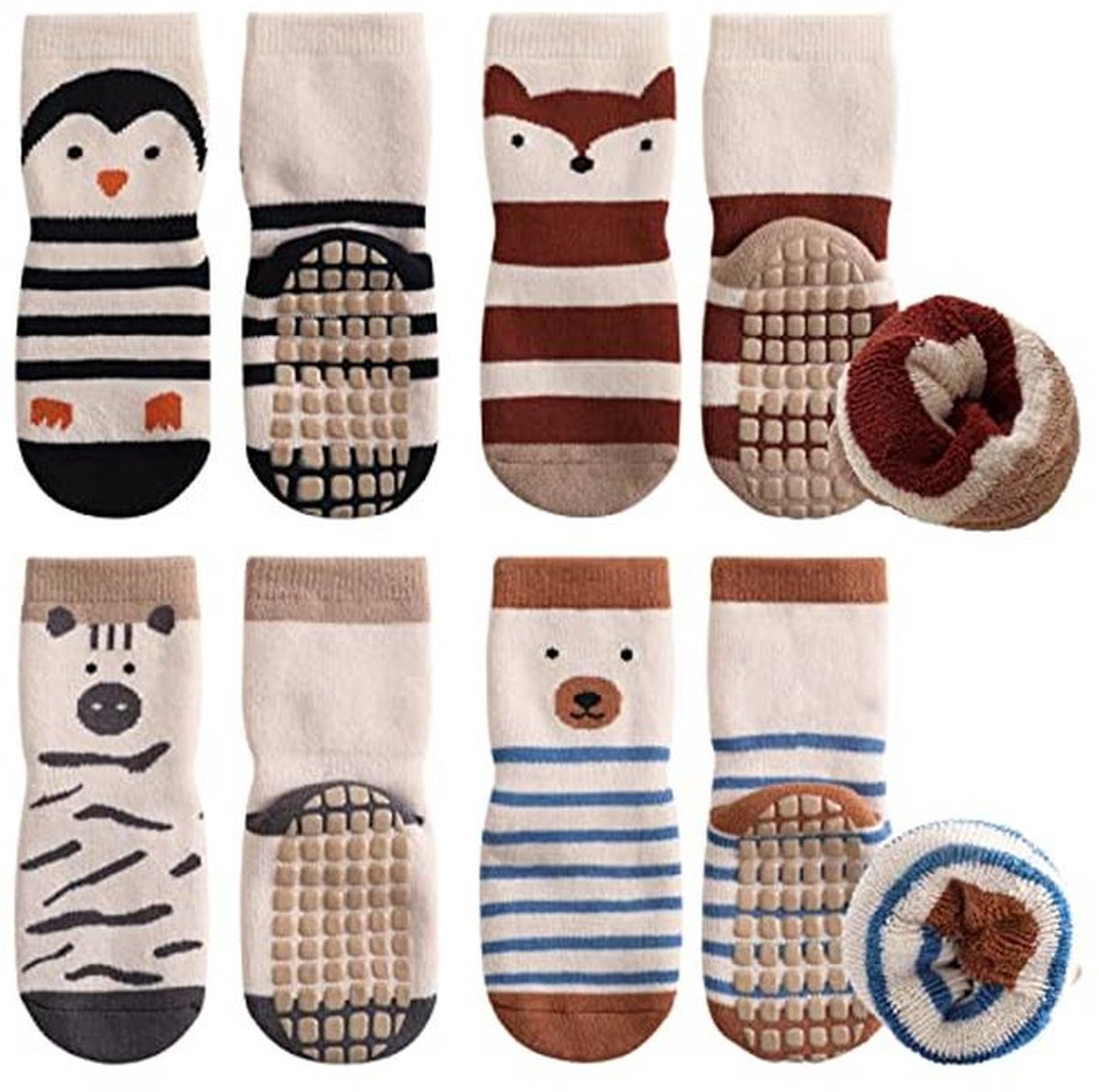 4 Paar Anti-Slip Baby Sokken - Katoenen Sokken voor Peutertjes en Kinderen 0-5 Jaar - Winter Thermo Sokken