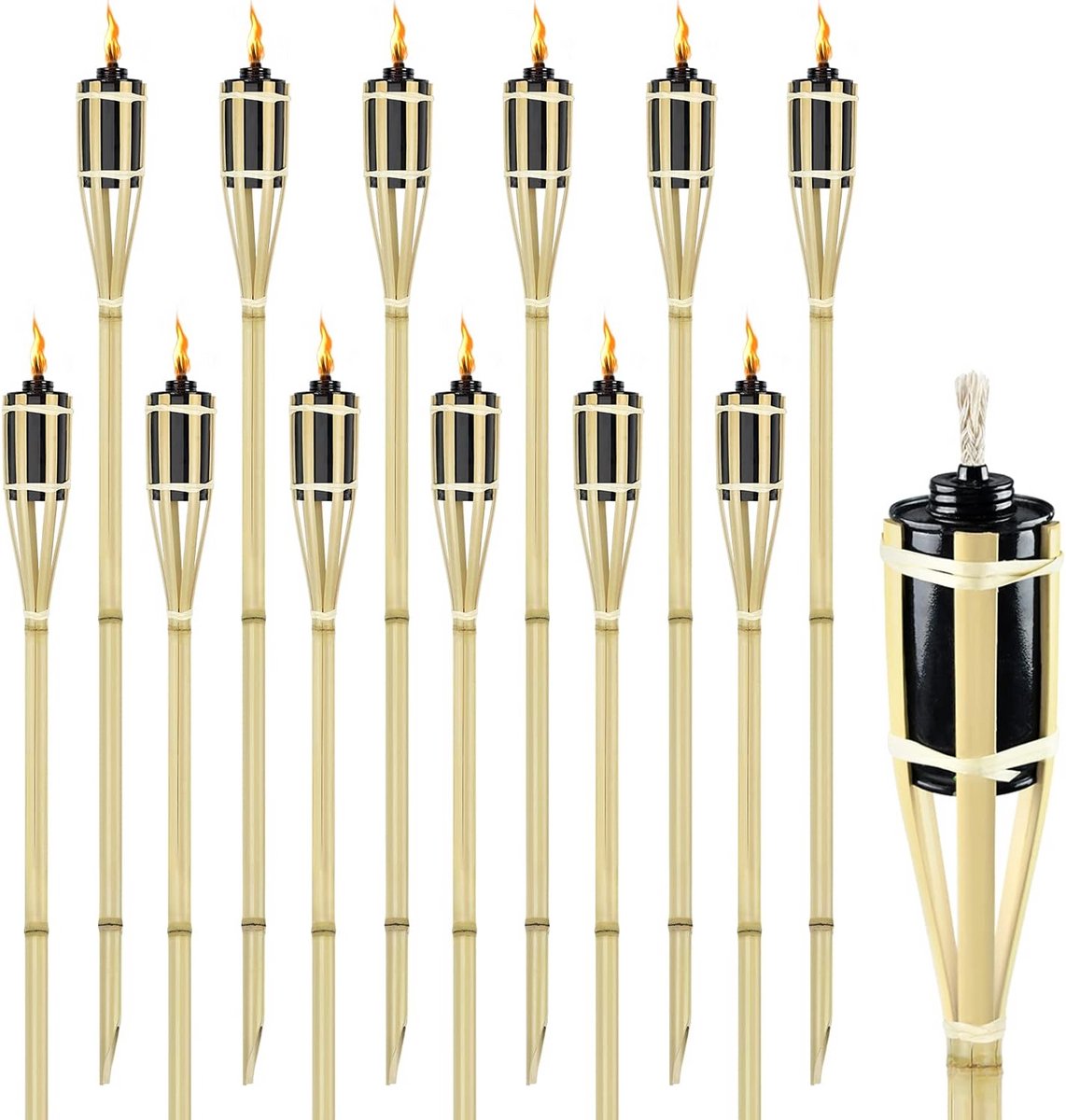 Set van 12 Bamboe Tuinfakkels 90 cm - Sfeervolle Buitenverlichting op Olie
