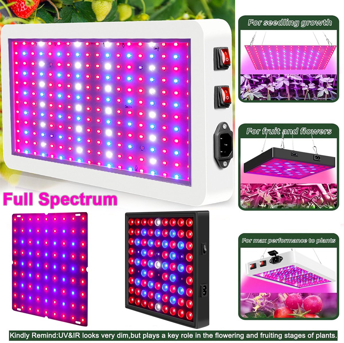 MUPOO Groeilamp Planten – Kweeklamp LED Full Spectrum 25–80W voor Binnen – Ideaal voor Groei en Bloei van Kamerplanten, Groenten en Bloemen – Full Spectrum 3 Modi Panel 312 LEDs