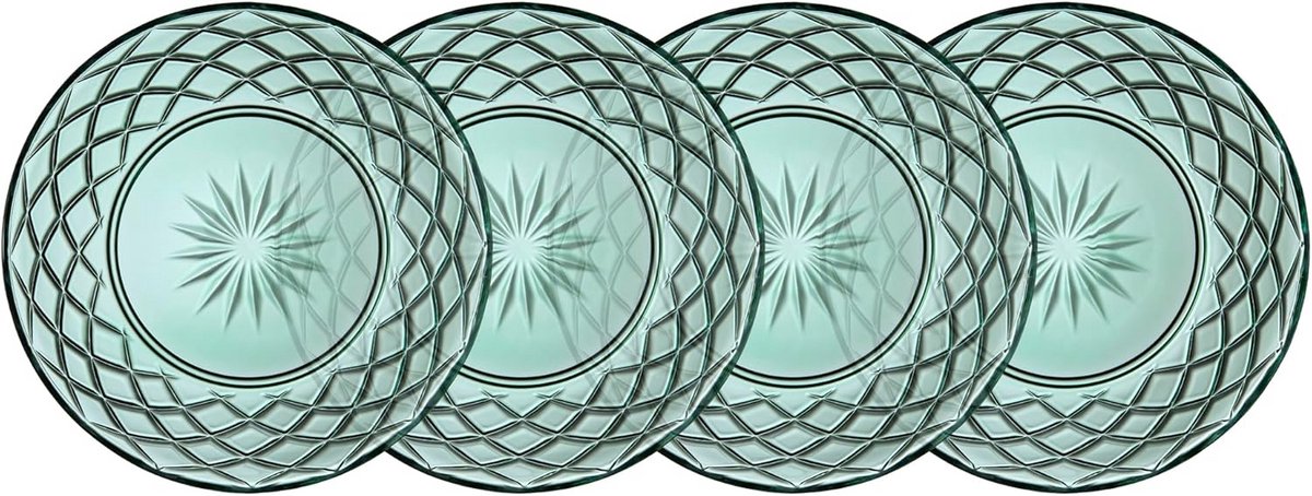 Set van 4 Glazen Borden 21 cm Groen - Serveerschalen voor Desserts en Snacks