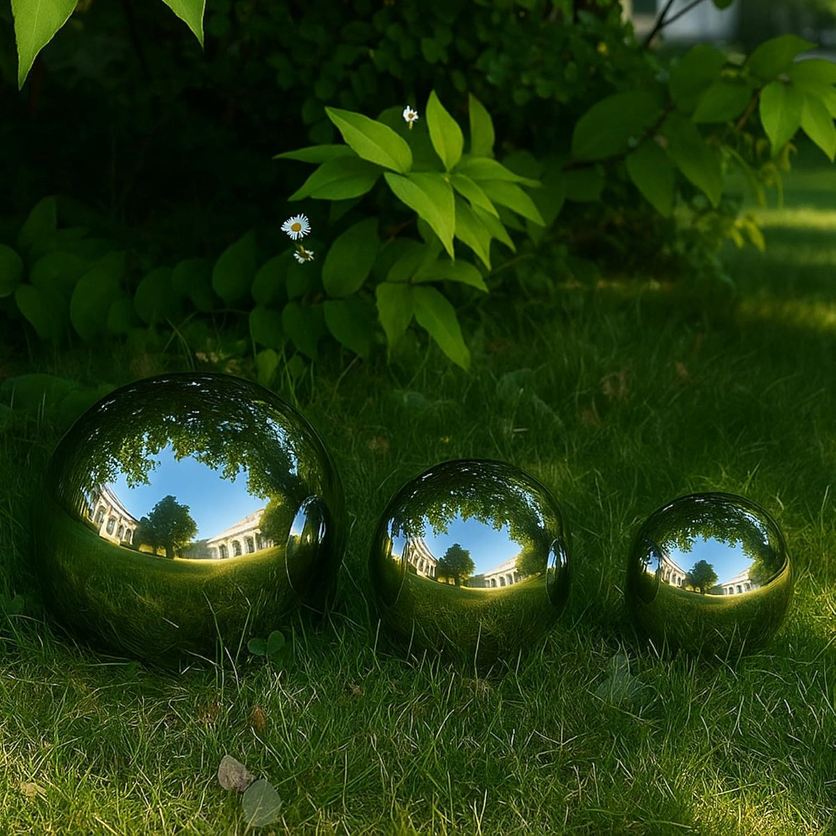 Set van 3 gepolijste tuinkogels van roestvrij staal 12 inch