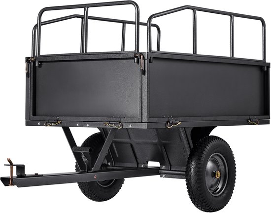 Tuinaanhanger, 480L & 272kg Laadvermogen, Te Trekken Stalen Kipper met 40 cm Banden, Handmatig Of met Voetpedaal Te Bedienen, Duurzame Tuinaanhanger voor Grasmaaiers en Tractoren van Merkloos — afbeelding 2