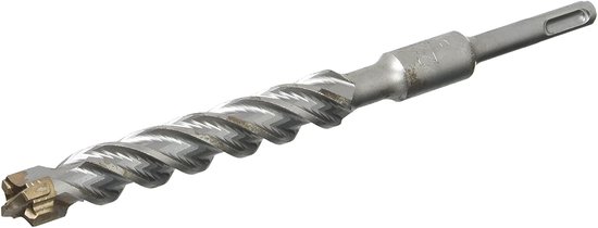 DeWALT SDS-Plus boor 20x450mm, detail van de kop met 4 snijders, zilverkleurig metaal.