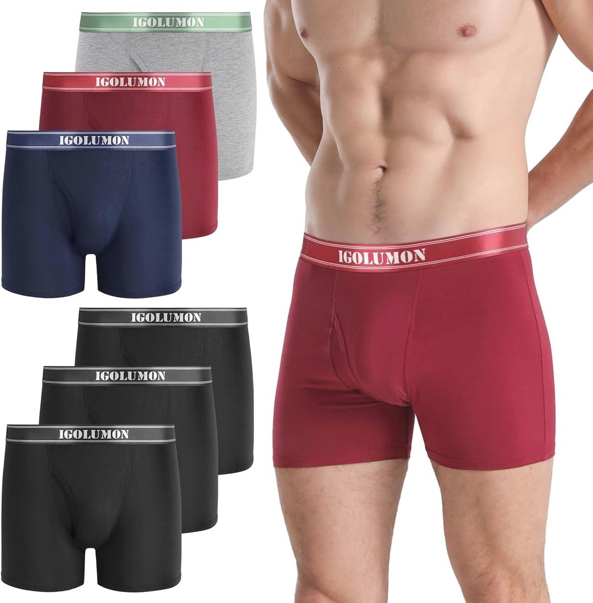 Heren Boxershorts van Bamboe - 6 Stuks, Zacht en Comfortabel Ondergoed met Open Gulp, Luchtdoorlatend en Klassieke Pasvorm