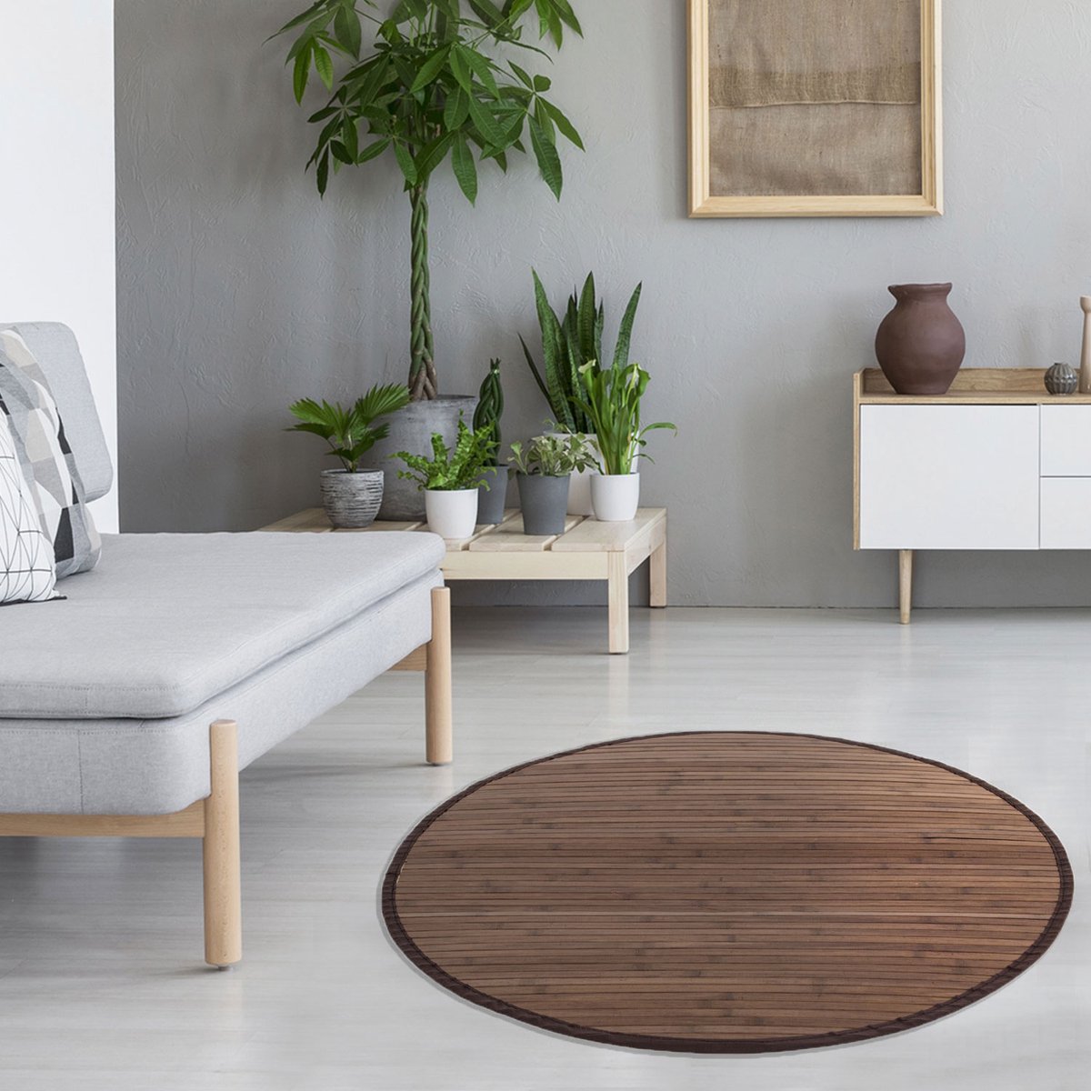 Homestyle4u Bamboe Tapijt - 200 cm rond - Donkerbruin