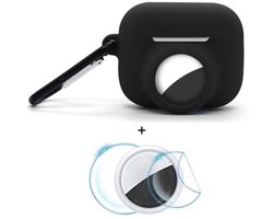 2 in 1 AirPods Pro 3 en Airtag Case - Beschermhoes - AirPods Pro 3 Cover - AirPods Pro 3 AirTag Hoesje - tracker - hoesje geschikt voor Apple Airpods Pro 3 - zwart - met screenprotector