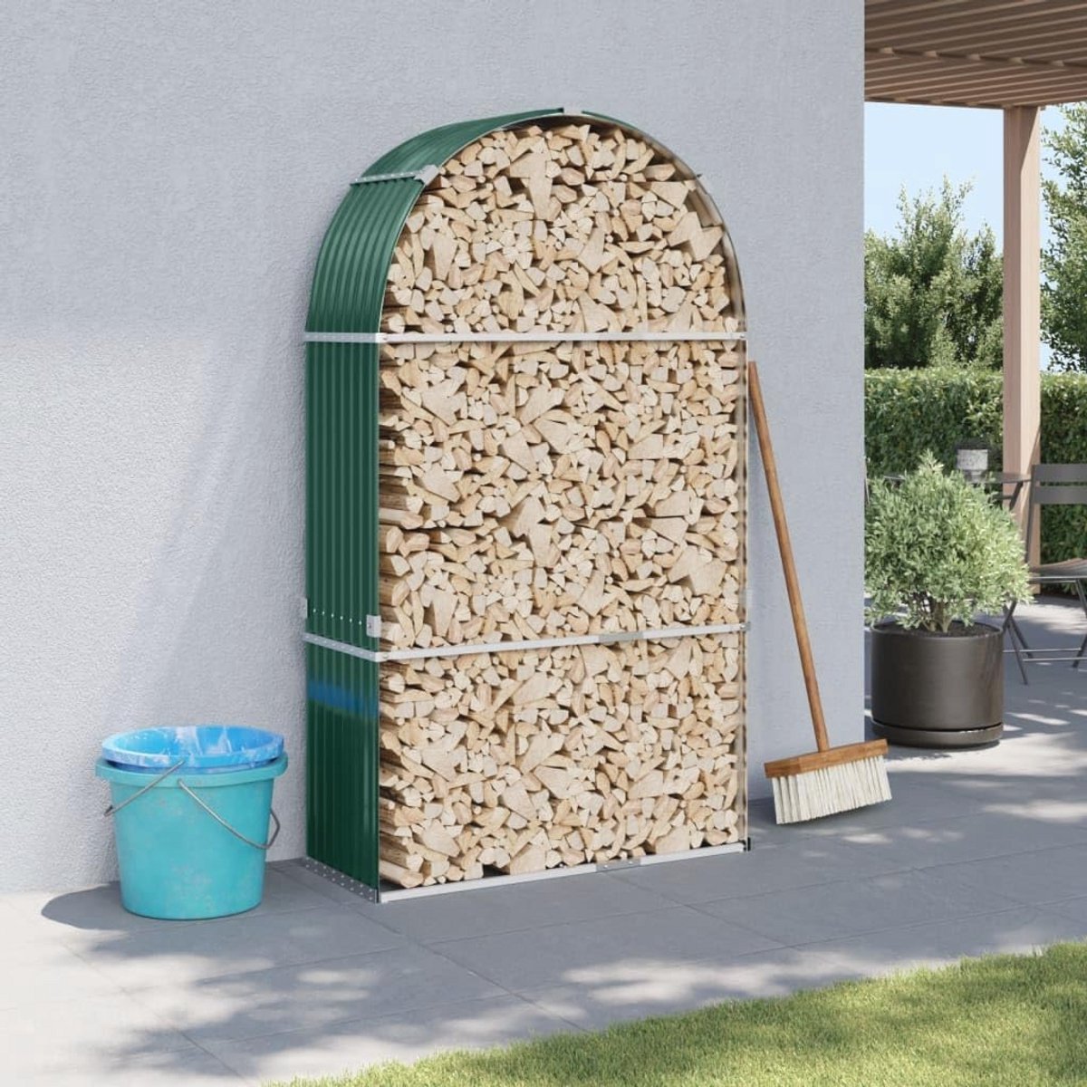 Houten rek voor buiten | Houtopslag voor open haard | Duurzaam en weerbestendig | 120 x 45 x 210 cm
