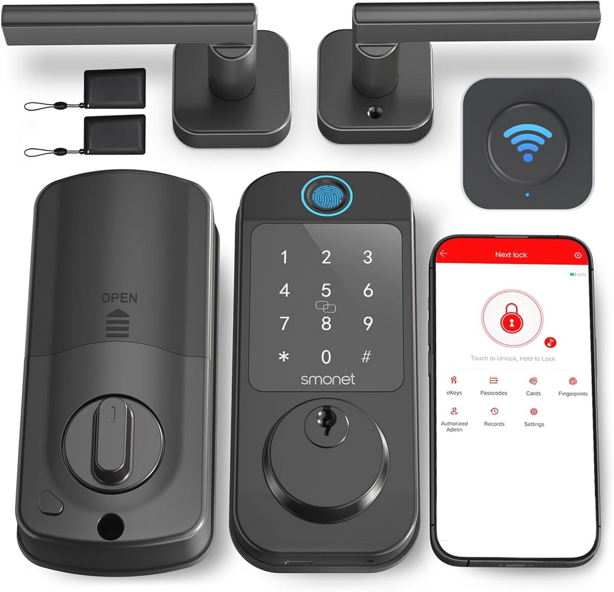 Keyless Deurslot met Handvatset - Slimme WiFi Vingerafdruk Vergrendeling en Digitale Toetsenbord met App Controle