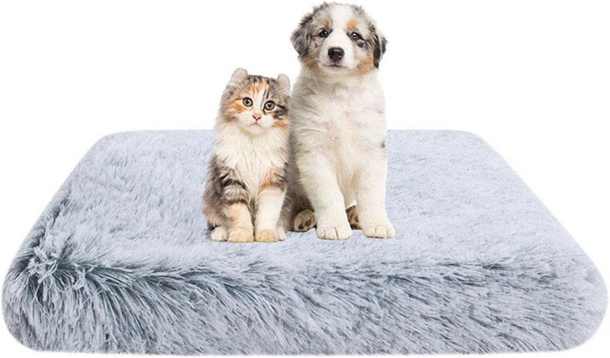 Huisdier bedmat - Zacht en zelfverwarmend honden- en kattenkussen, pluche deken (120 x 80 x 8 cm, lichtgrijs)