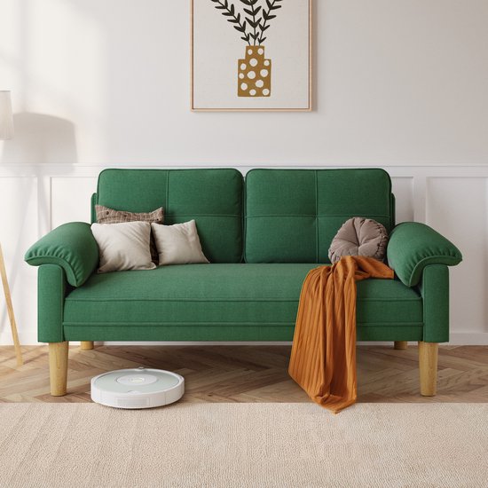 Foto: Bealife ar71 zitsbank kleine 2 zitsbank met armleuningen en zijvak moderne stoffen bank voor woonkamer appartement kantoor 145 x 77 x 77 cm groente