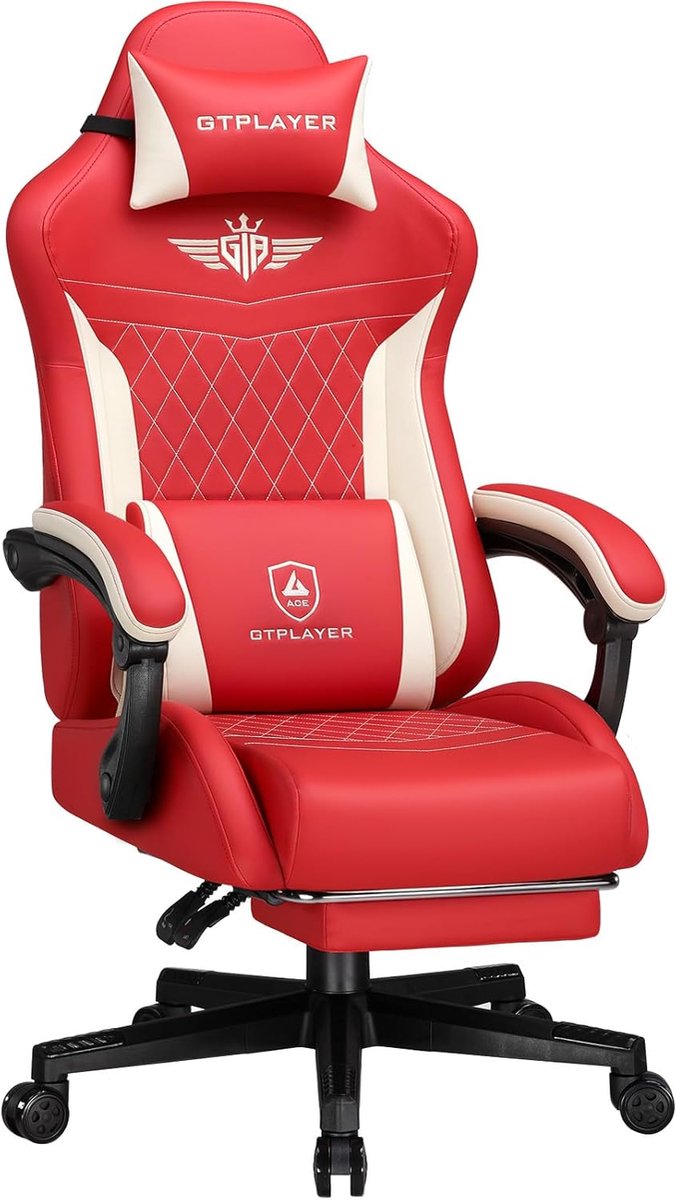 GTPLAYER - Gamingstoel Technische Stof - Met Lendensteun en Verlengde Rug - Rood