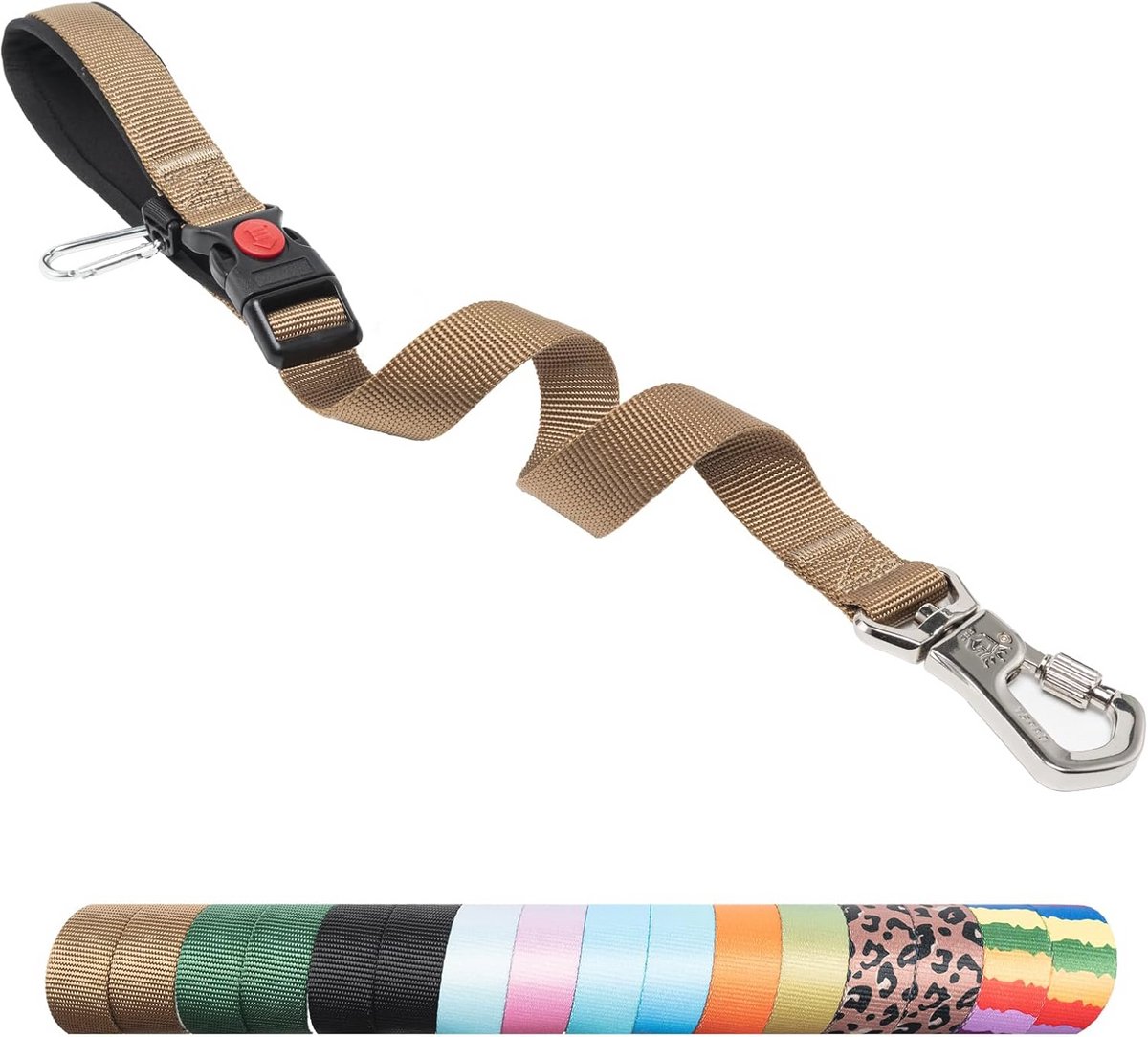TSPRO Trainingsriem voor honden met stevige metalen gesp, 61 cm, verstelbare korte hondenriem voor grote honden, comfortabele gevoerde handgreep (kaki)
