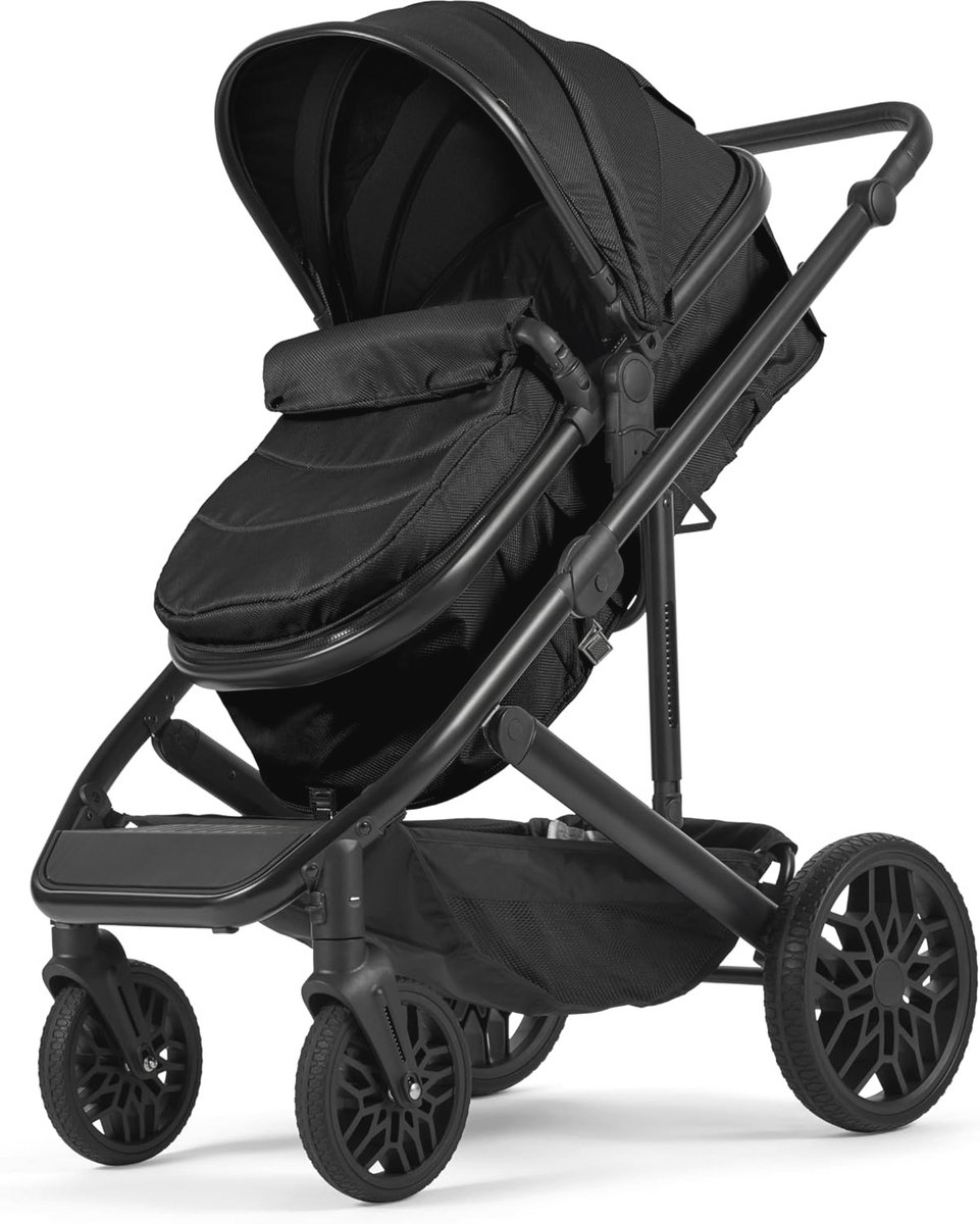 Lejoux™ Avant Reissysteem voor kinderwagen, grotere opvouwbare kinderwagen met reiswieg, 5-punts harnas, verstelbare zitting, extra grote mand en eenhandige vouwwagen, zwenkwielen en regenhoes (zwart)