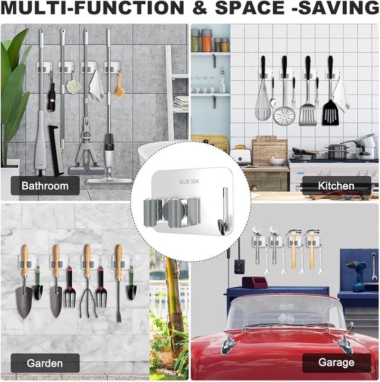 Bezemhouder - Ophangsysteem bezem - 4stuks - Gereedschapshouder - Ophangsysteem - Gereedschapsklem - voor keuken, tuin, badkamer, garage, balkon, kantoor, grijs — afbeelding 4