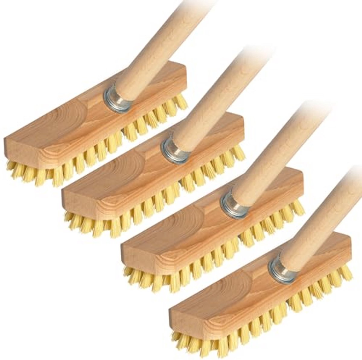 4 x Schuurborstel met Houten Stang - Robuuste Vloerborstel voor Binnen en Buiten