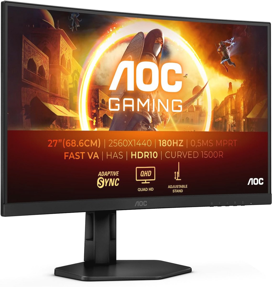27 inch Gebogen Gaming Monitor - QHD 180Hz, 0,5 ms, FreeSync, HDR10