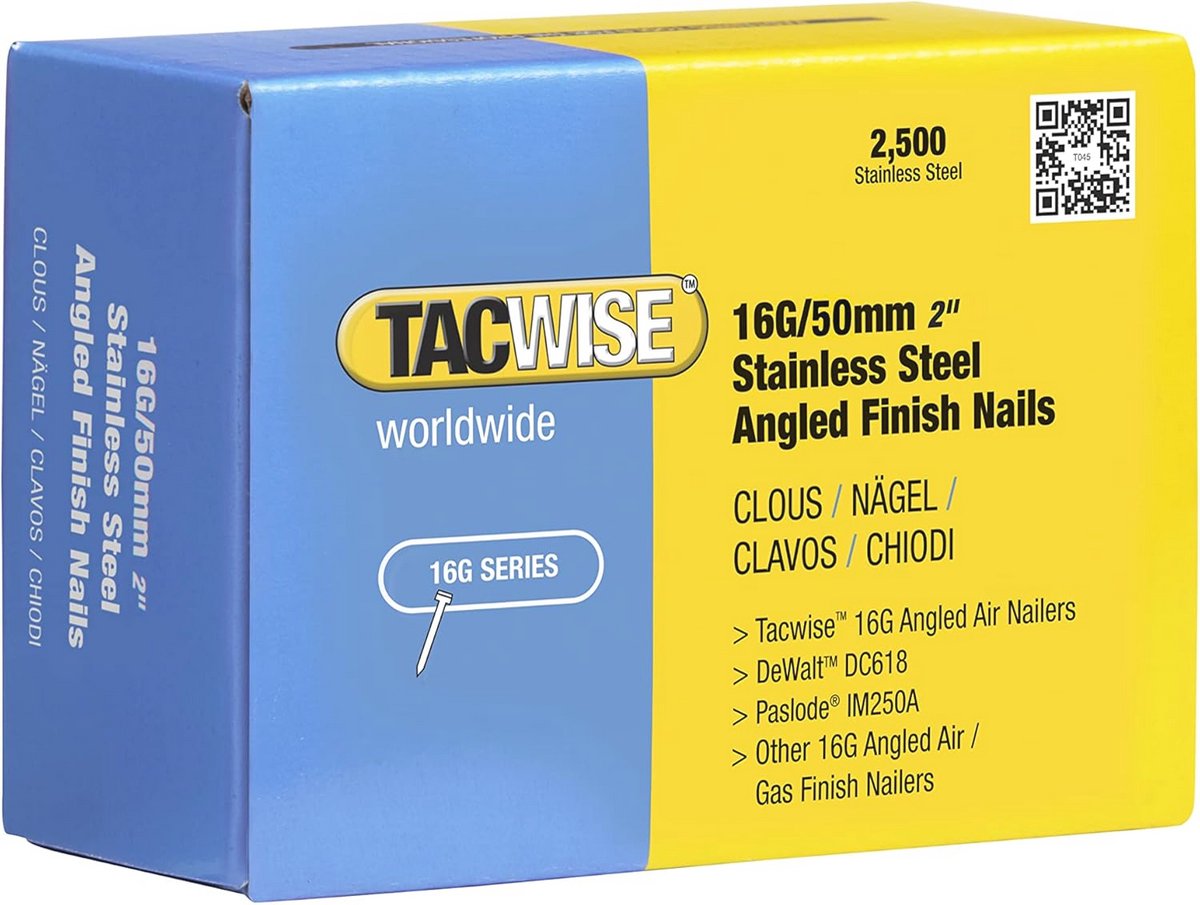 Schuine Afwerking Nagels 16G 160mm Roestvrij Staal voor Nagelpistool - 2500 Stuks