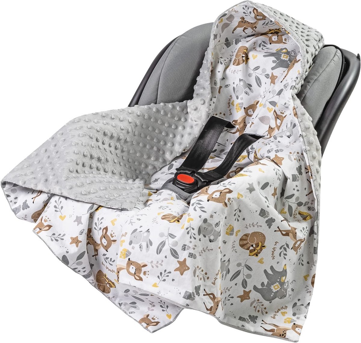 Universele Dubbelzijdige Babydeken met Capuchon 85x85cm - Knuffeldeken voor Kinderwagen en Autostoel