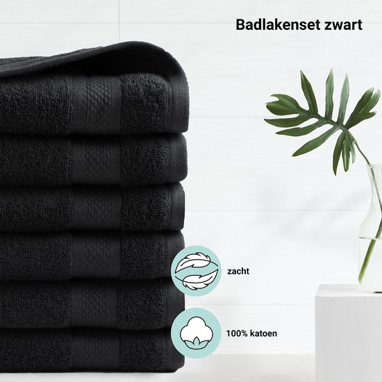 DoubleDry XL Handdoeken 70 x 140 - ensemble de 6 - Hotel qualité 500 g/m2 - 6x Zwart