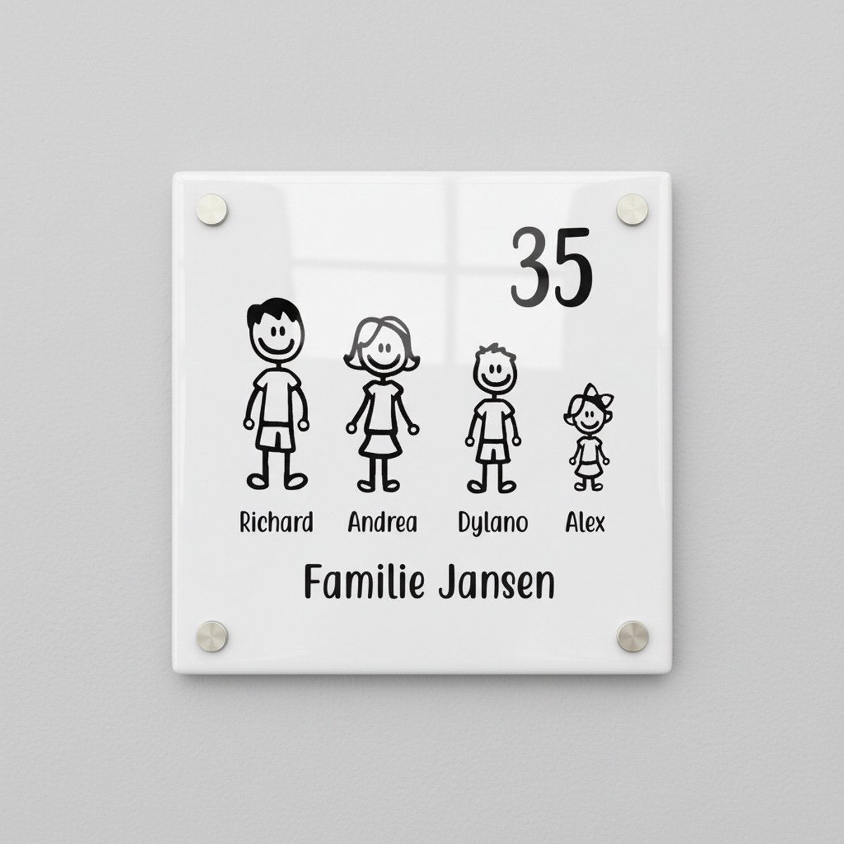 Gepersonaliseerde Familie Keramische Tegel met Namen & Huisnummer – Custom Familie Illustr