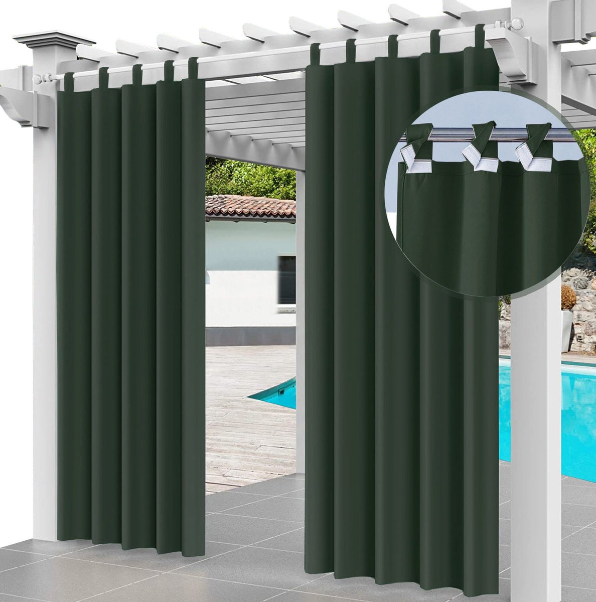 FEROCITY - Buitengordijnen - 220 x 155 cm - 1 Paneel - Terras Pergola Balkon Paviljoen Overkapping - Outdoor Gordijnen - Waterdicht - UV-bestendig - Privacy - Polyester - Groen