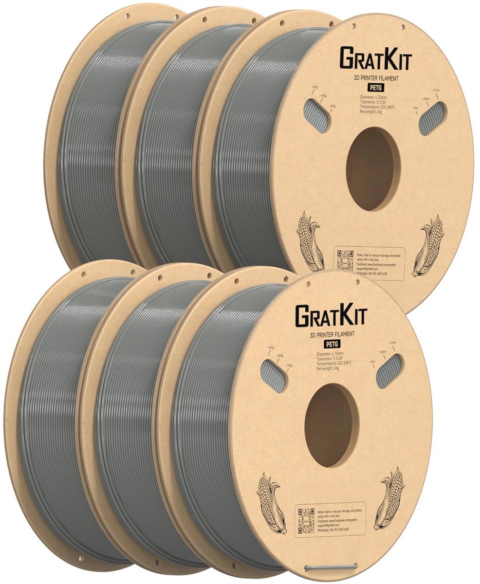 PETG Filament 1,75mm 6kg voor 3D-printer - Nauwkeurige Maat van ±0,03mm - Grijs