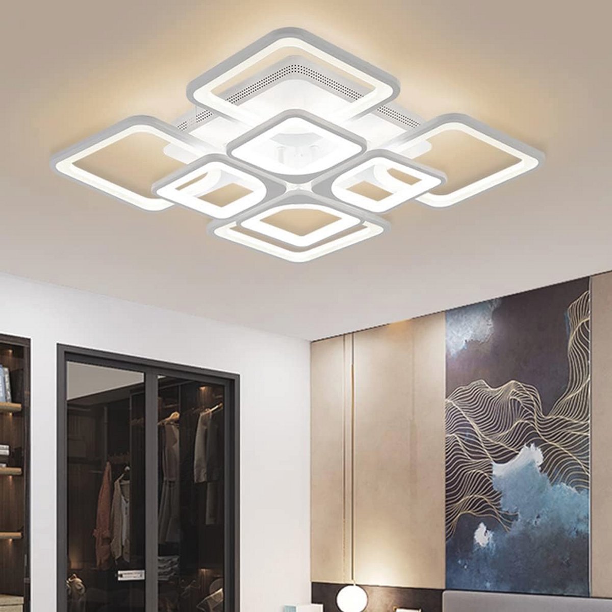 Dimbare LED Plafondlamp met Afstandsbediening en App, 8000LM en 3500K-6500K voor Woonkamer