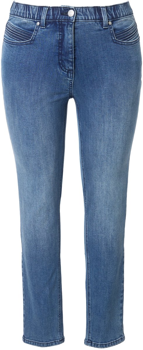 Ulla Popken - Dames - Jeans Sarah siernaden smalle pijpen stretch - Blauw denim - Maat 31