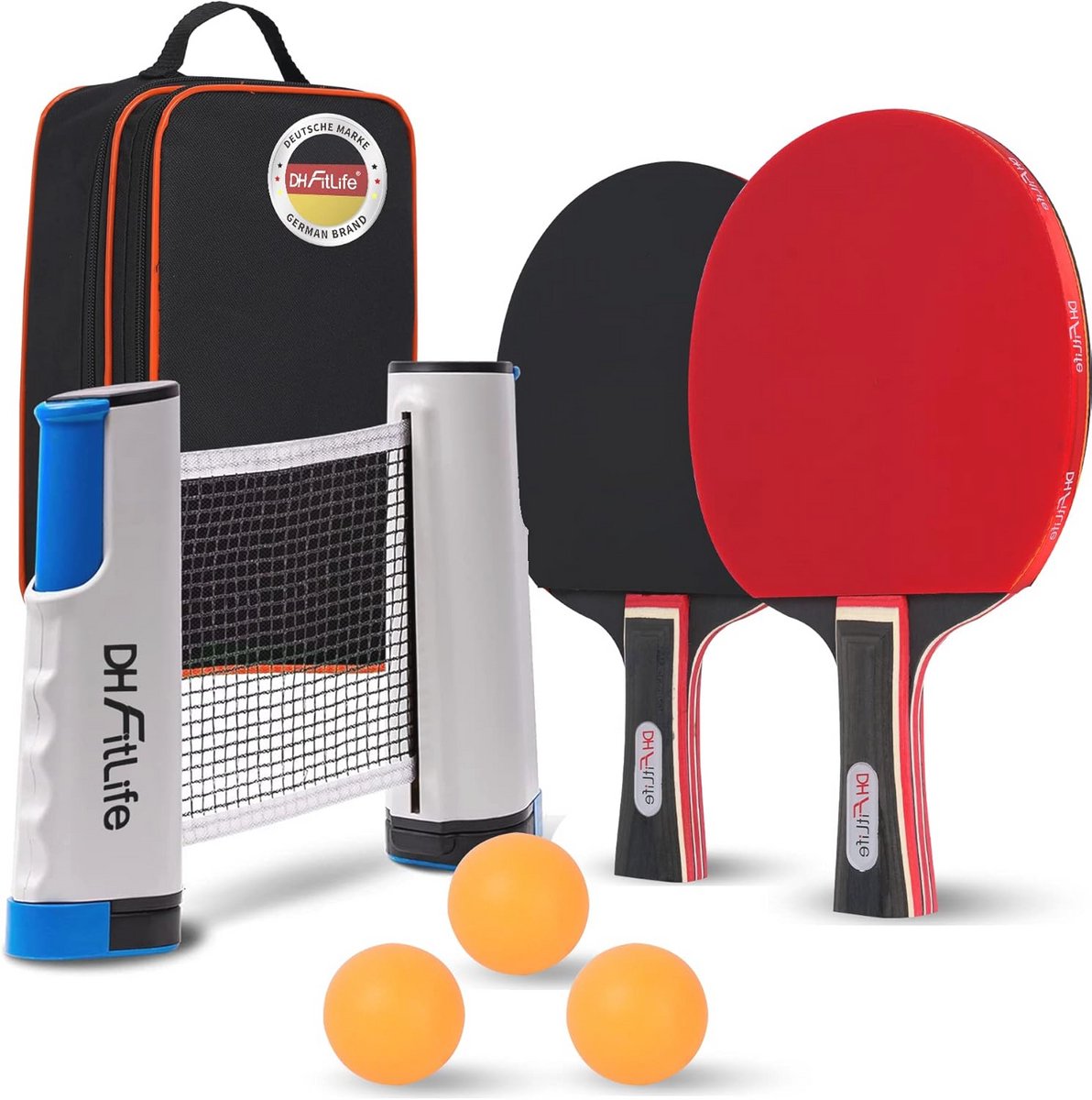 Tafeltennisbat Set voor 2 Spelers met Uitschuifbaar Net en Opbergtas - Compleet Tafeltennis Set