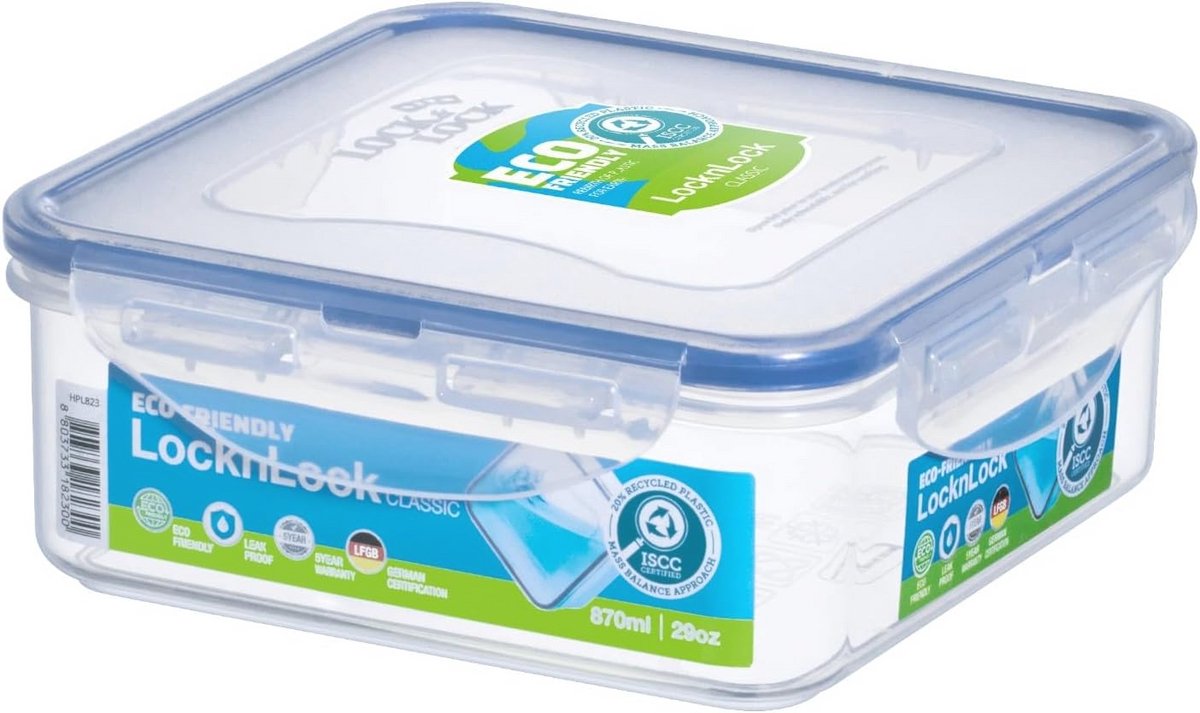Vierkante Opbergcontainer 870 ml - Helder/Blauw - Luchtdicht en Lekdicht