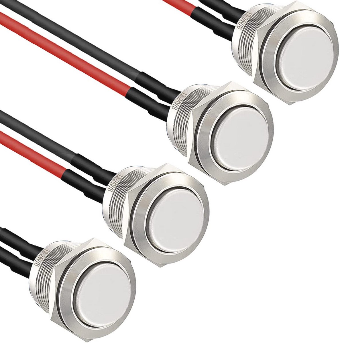 Waterdichte 16 mm metalen drukknopschakelaar voor toeters en bellen - 4 stuks