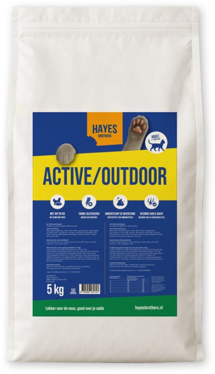 Hayes Brothers Active/Outdoor Kattenvoer 5kg – Droogvoer voor Actieve Buitenkatten - outdoor