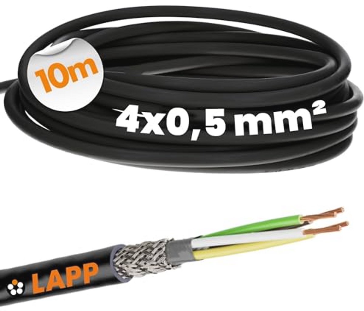 4-aderige afgeschermde stuurkabel, signaalkabel, datakabel voor buiten, soldeerkabel, aansluitkabel, 10 meter - UV-bestendig