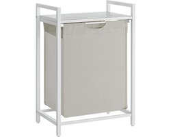 Furnstar Wasmand - Wasverzamelaar met plank - Wasbox - Afneembare waszak van Oxford weefsel - Metalen frame - 65 L - 50 x 33x 72 cm - Crèmewit Mat Wit