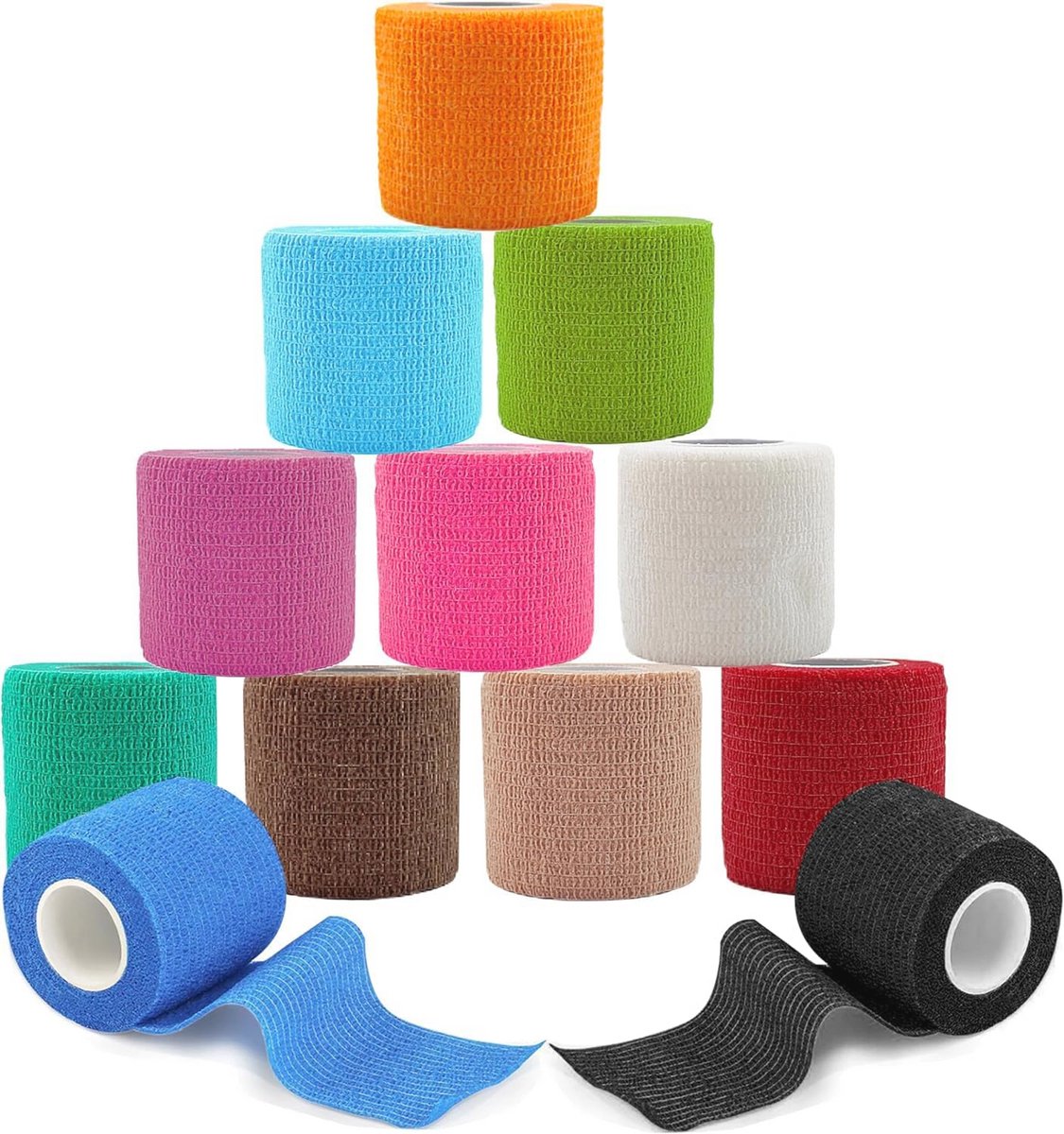 Zelfklevend Verband Cohesieve Wrap Bandages voor Tattoo Grip en Dierenartsen - 5CM, 12 Rollen in 12 Kleuren