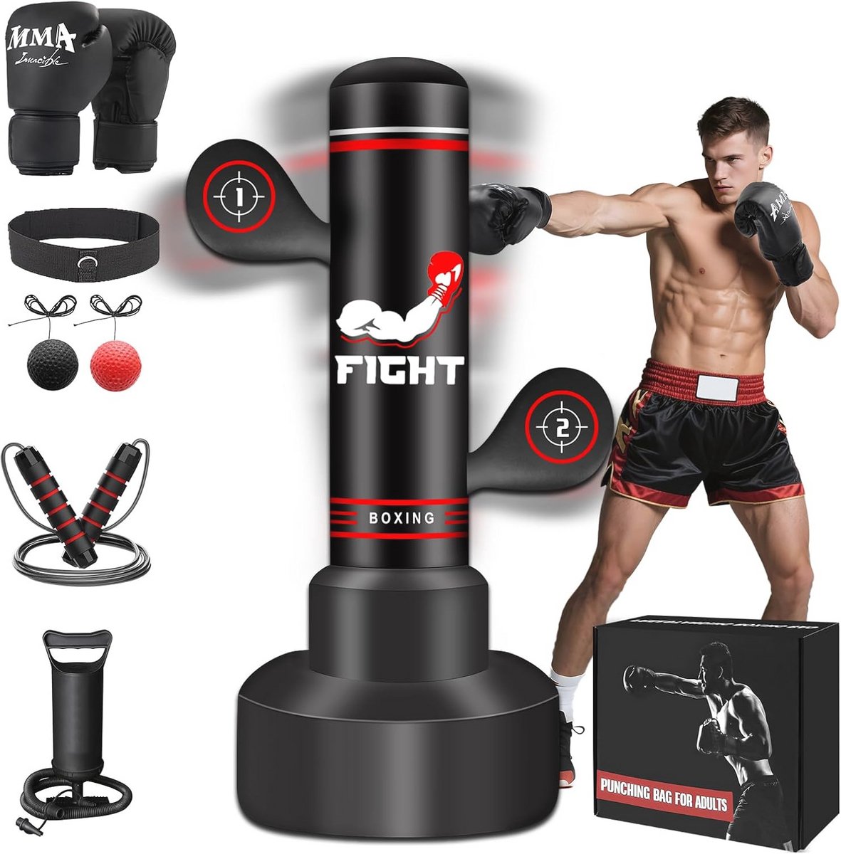 Zware Vrijstaande Bokszak met Handschoenen en Pomp - Ideaal voor Boksen en MMA Training