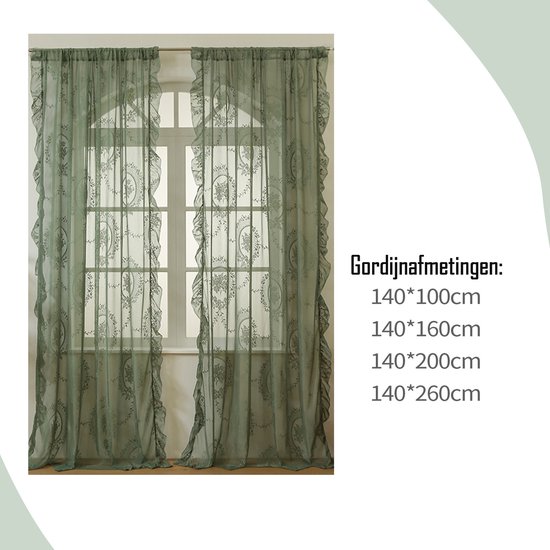 REFTTENW Set de 2 Rideaux Boho brodés en dentelle avec Rideaux Rebords, Rideaux transparents pour Cuisine, salon, couloir, style maison de campagne, vert sauge