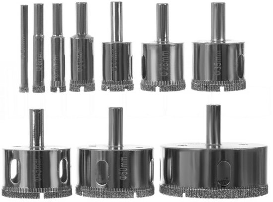 Coffret de 10 forets diamantés Bigstren pour professionnels - Ø 6, 8, 10, 16, 20, 28, 35, 45, 50 et 68 mm
