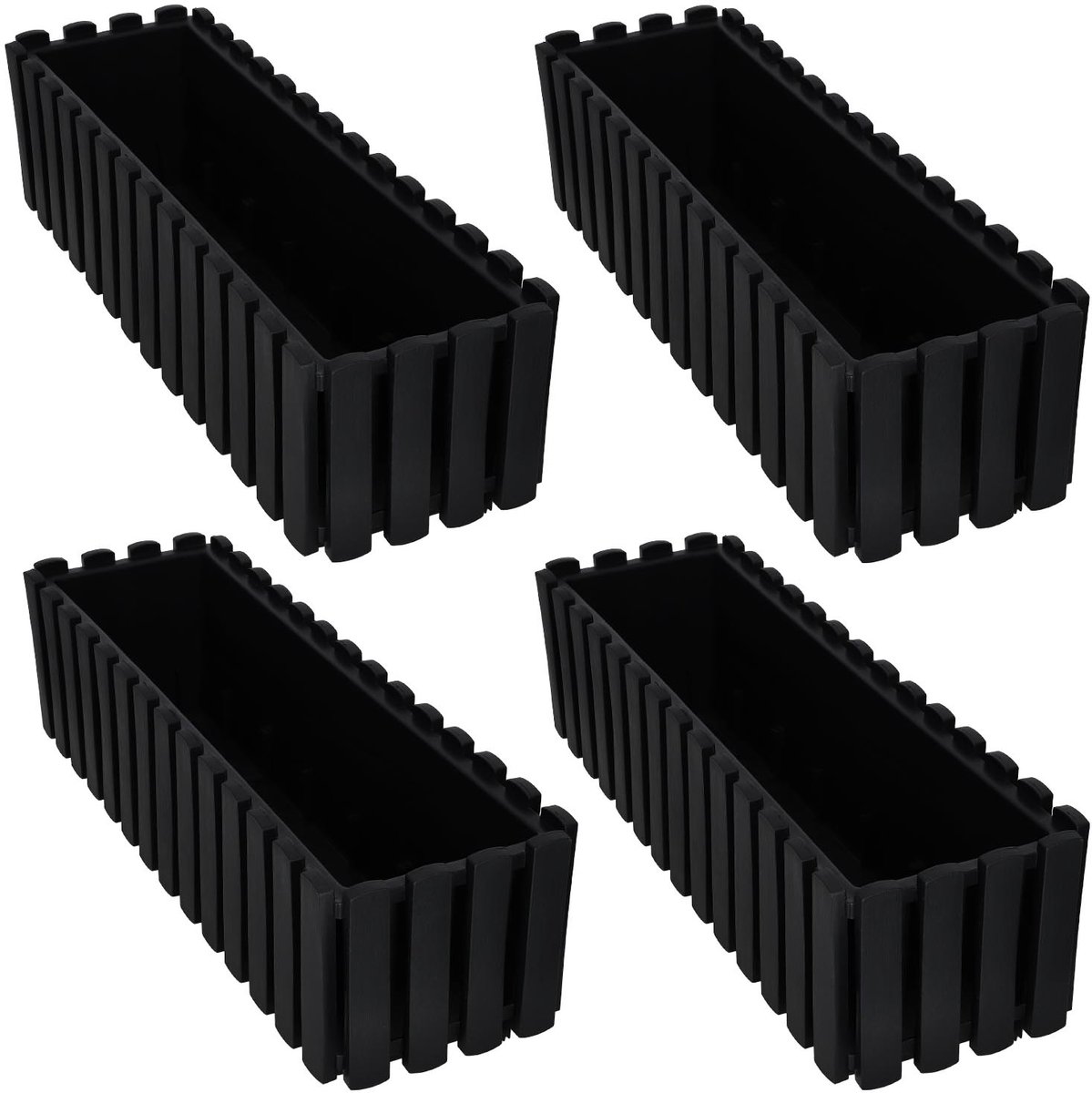 Kotarbau Balkonbak - Rustieke Houten Look - 60 cm - Antraciet - Set van 4