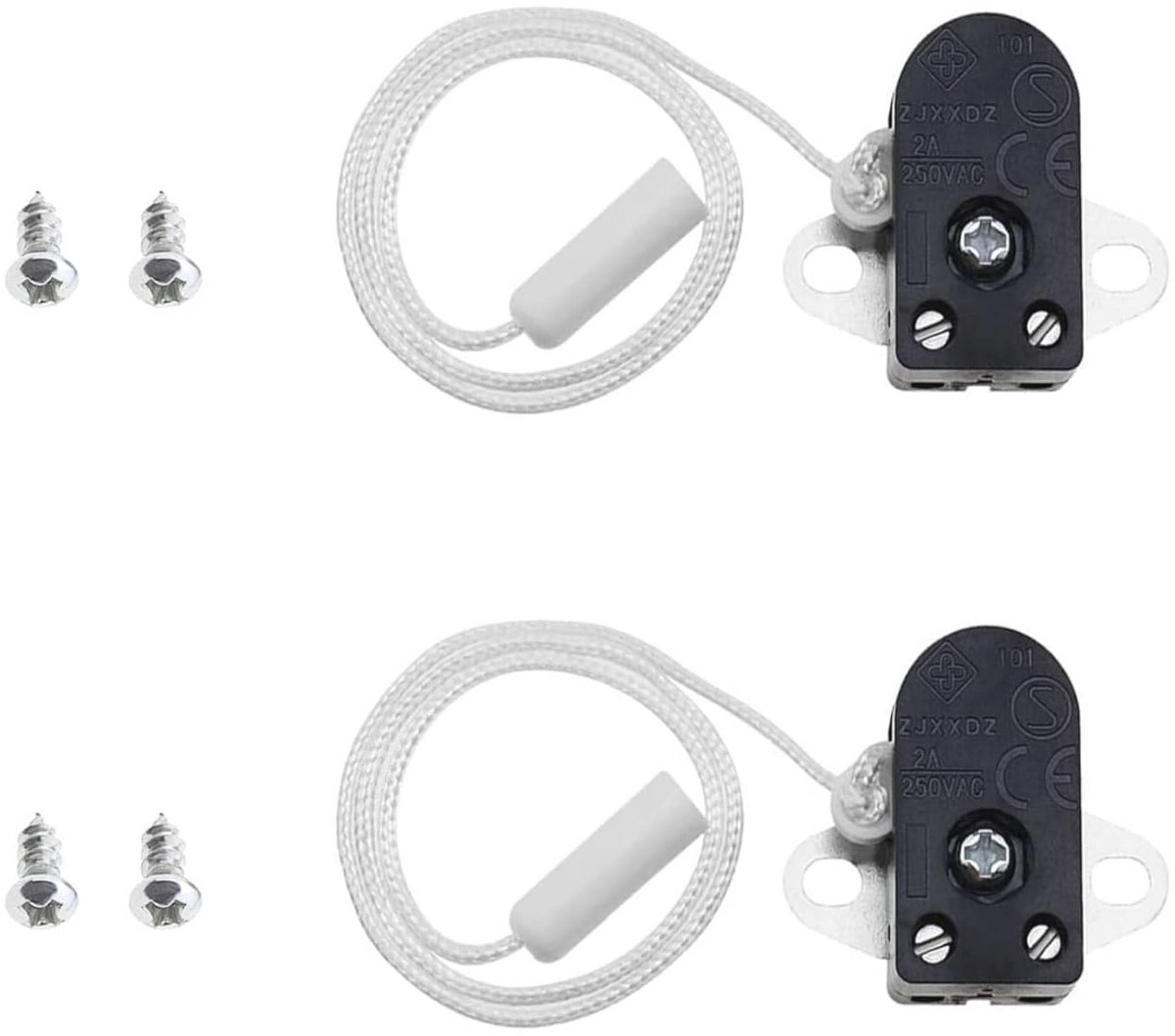 Trekschakelaar mini 2 stuks met trekkoord voor badkamer, plafondventilator en lampen