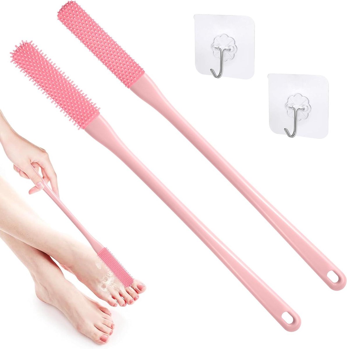 E-Ambar - Siliconen voetborstel voor douche, 2 stuks, roze, voetverzorging aan huis