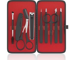 ESSBES Women's Facial Hair Tweezers, 9-in-1 Eyebrow Set with Tweezers, Eyebrow Trimmer Scissors, Razor Blade, Brush with Leather Travel Case, Daily Hair Beauty Tools