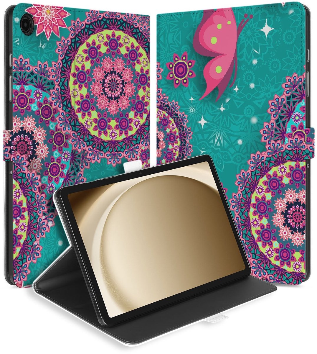 Samsung Galaxy Tab A11 Plus Tablet Hoesje Cirkels en Vlinders met Standaard