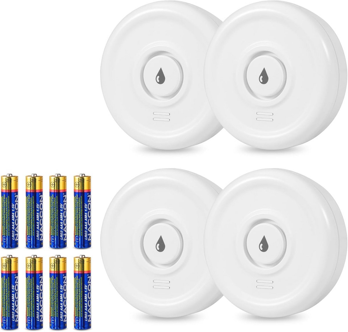 Watermelder met 100 dB Alarm - 4 Stuks Waterniveau Sensoren en Waterwaarschuwing voor Keuken, Badkamer en Kelder