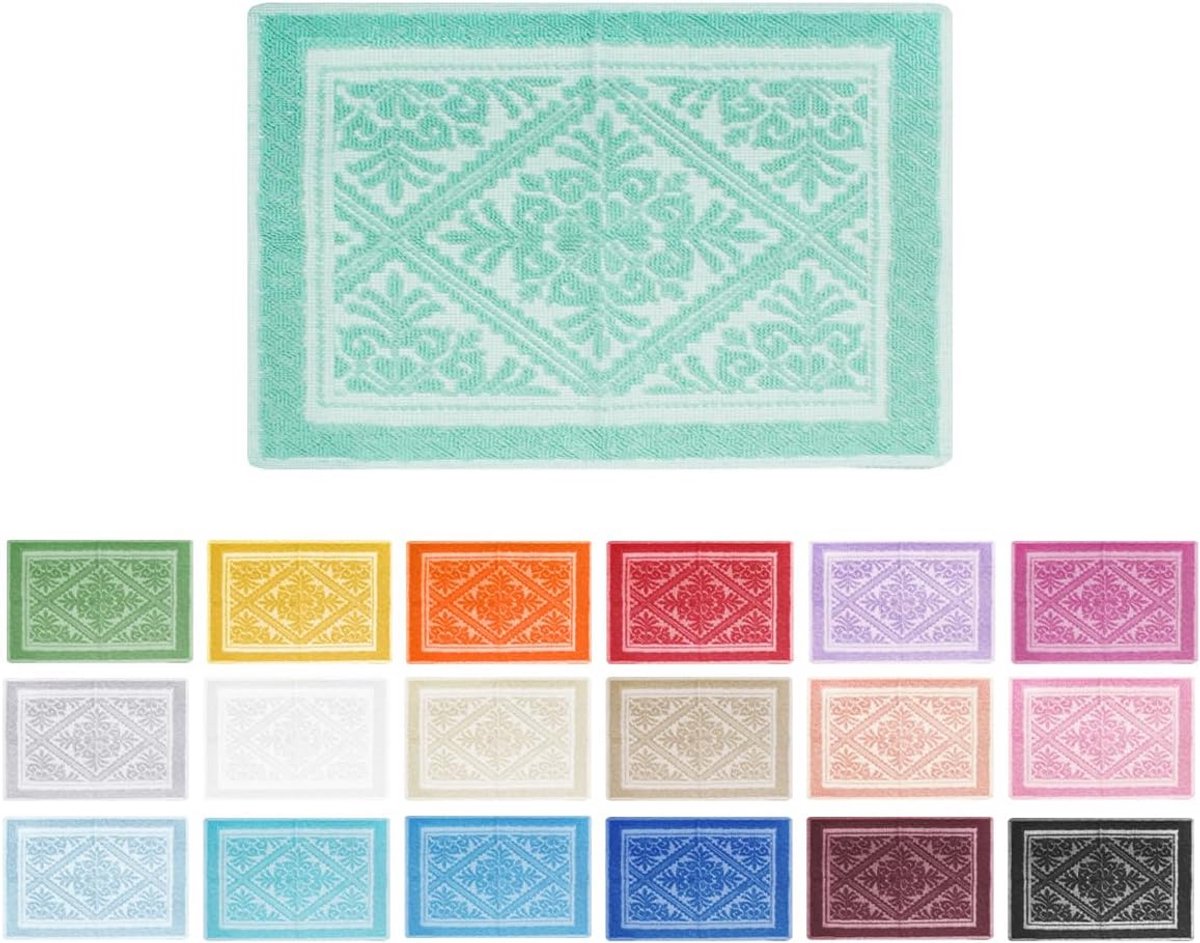 Geel Badmatje met Embossed Design en Golfrand (50 x 80 cm)