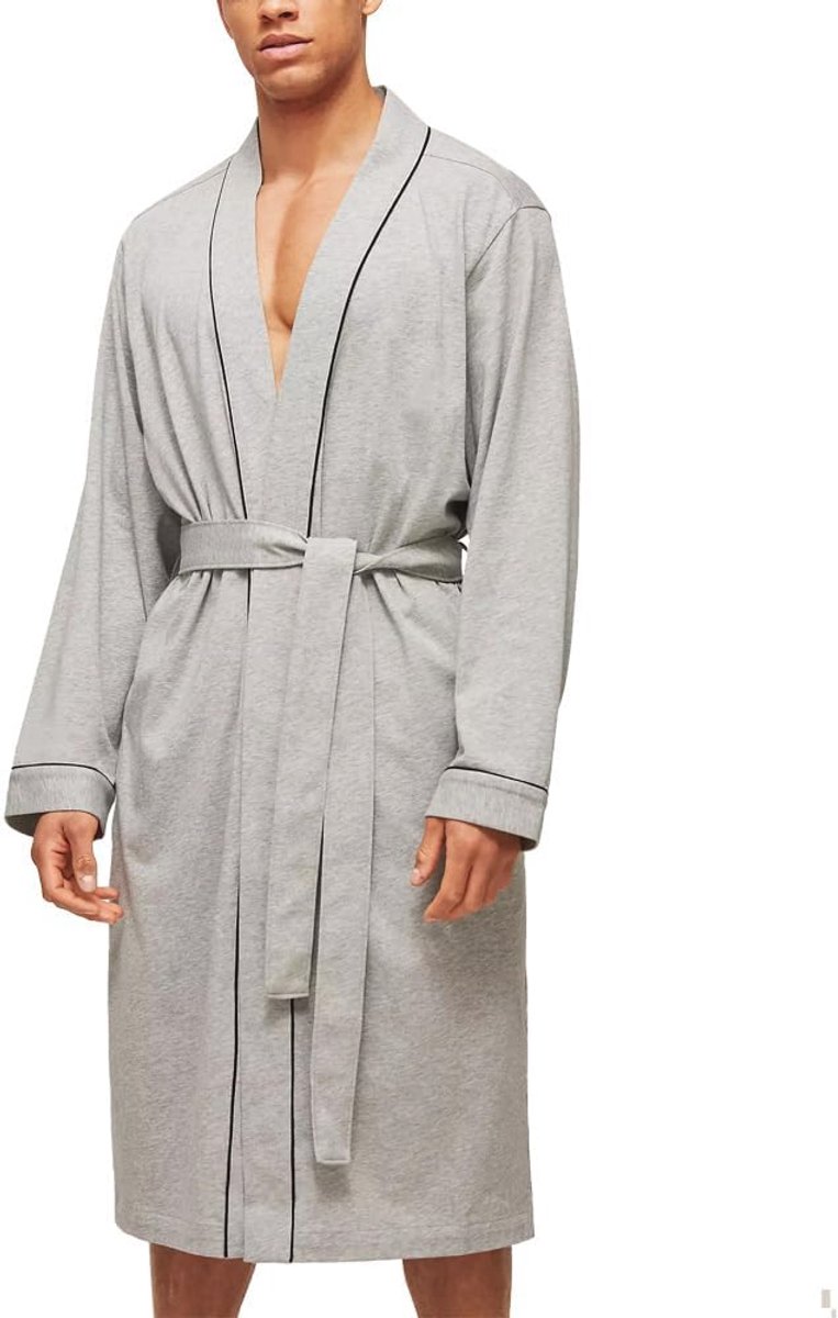 Katoenen badjas voor heren, plus grootte, lichtgewicht en zacht, ideaal voor spa en nachtkleding, Grijs, XXL/3XL