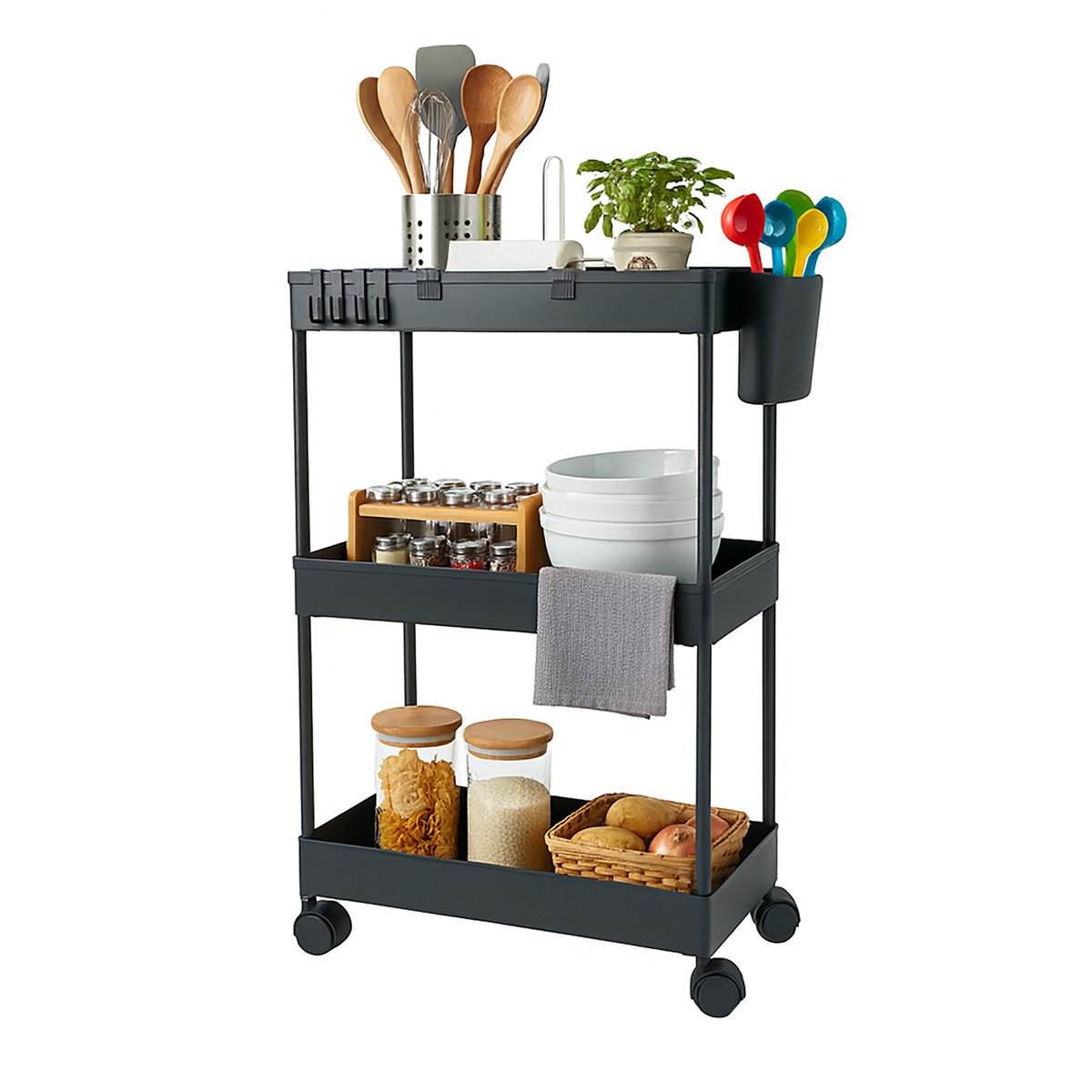 rolwagen - zwart - 40x62,5x22 cm - met wielen
