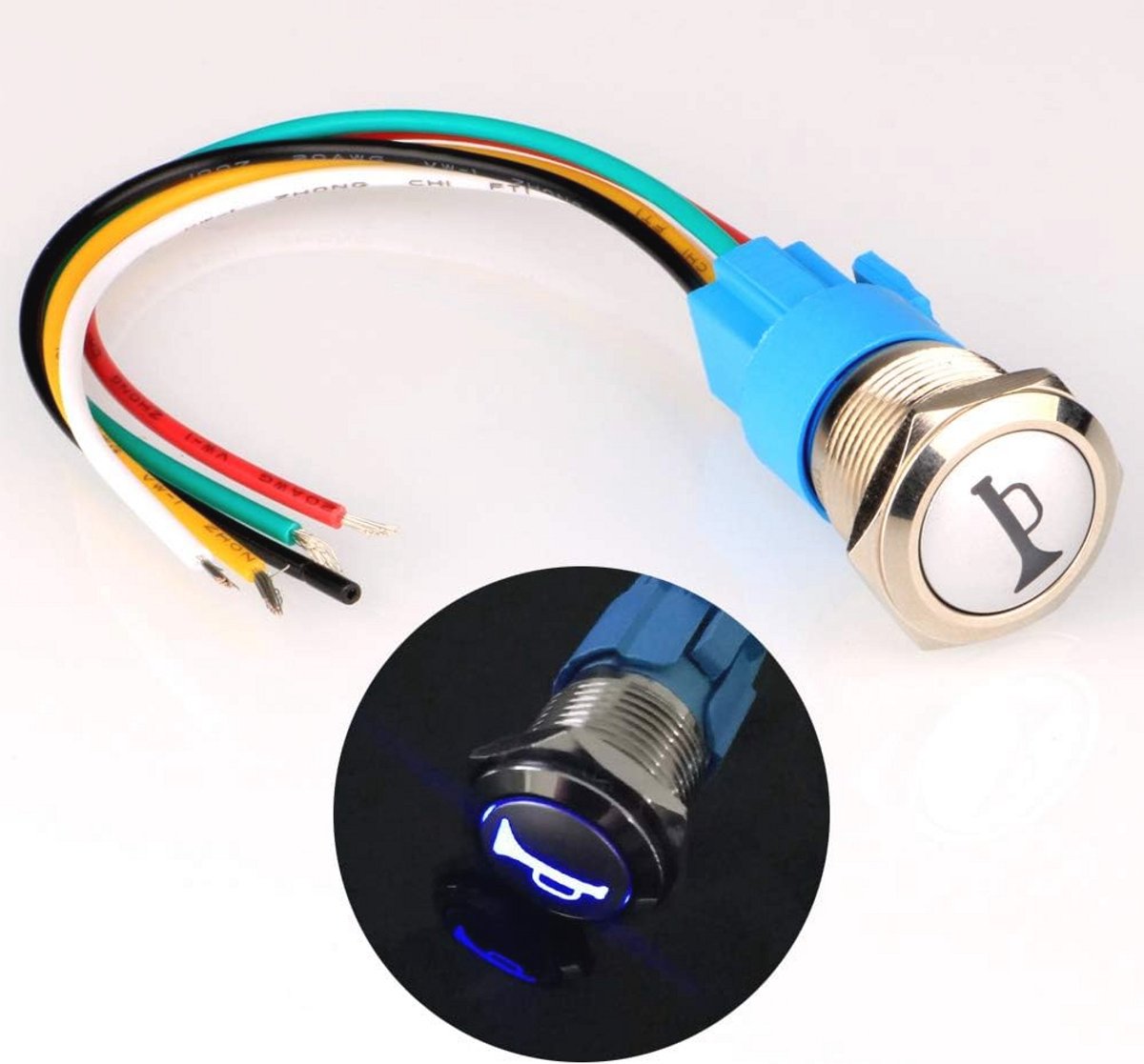 Waterdichte Metalen Momentary Drukknop met Blauw LED Licht voor Auto en Boot - 19mm