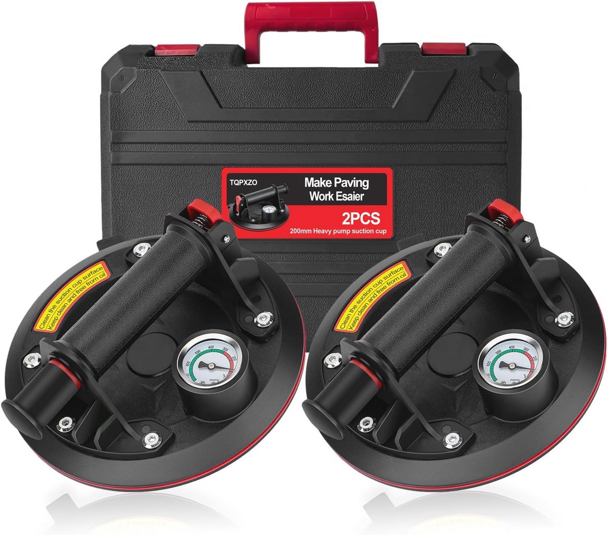 Set van 2 Zuignappen voor Tegels en Glas - 8 Inch Met Manometer - Draagkracht 230 kg
