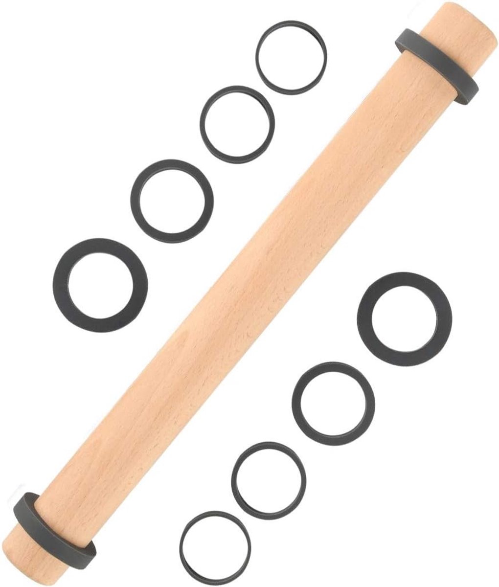 Famanu – Beukenhouten verstelbare deegroller met 5 siliconen ringen – bakaccessoire voor pizza, koekjes en fondant – 40 cm